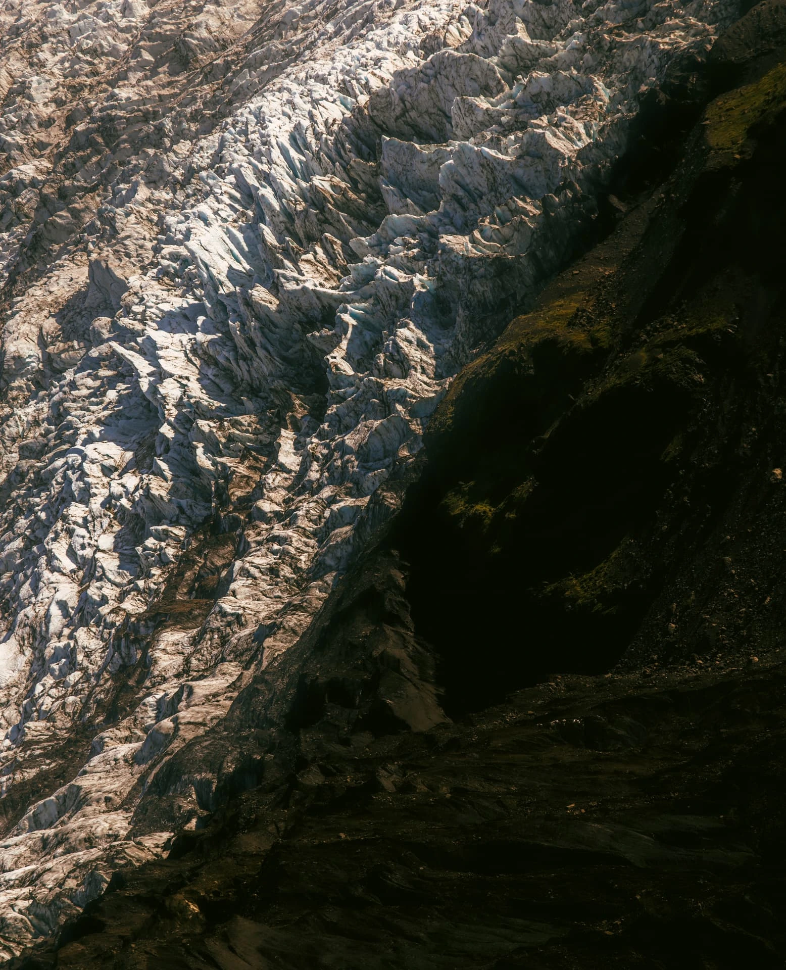 Crevassed glacier with raking light