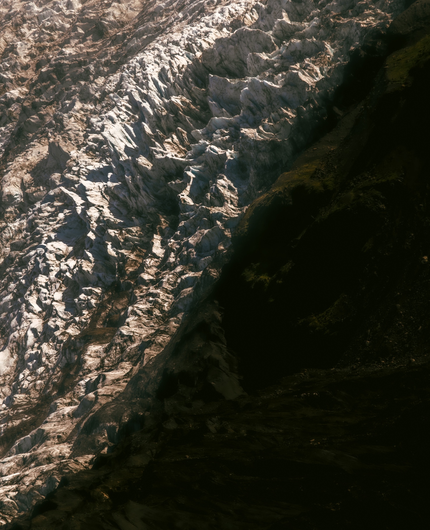 Crevassed glacier with raking light